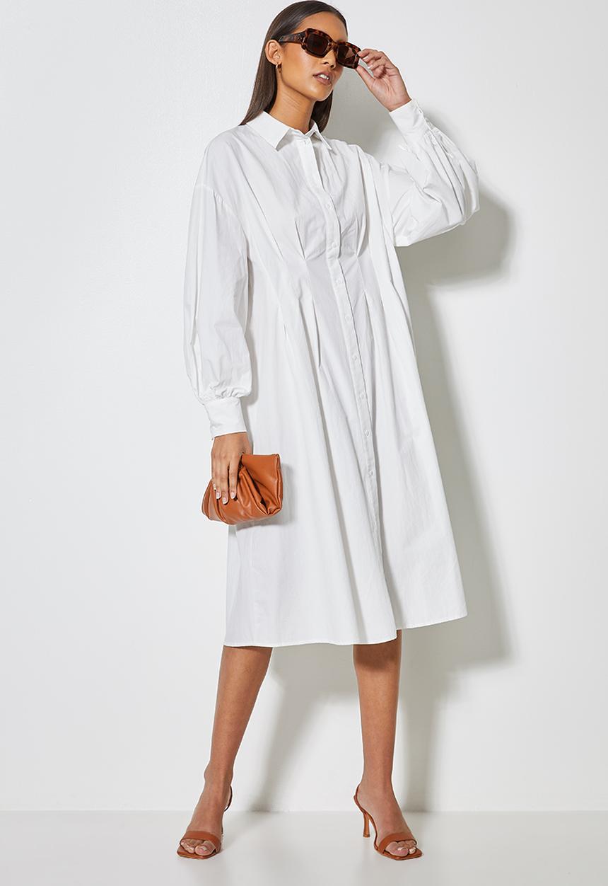 Superbalist - Pink tuck detail shirt dress - white