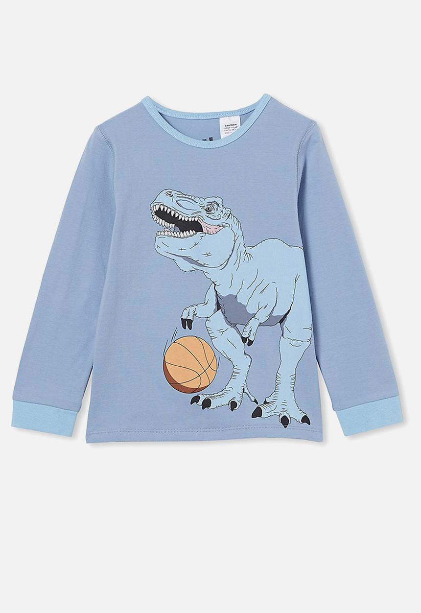Cotton On - Orlando long sleeve pyjama set - dino basketballer dusty blue