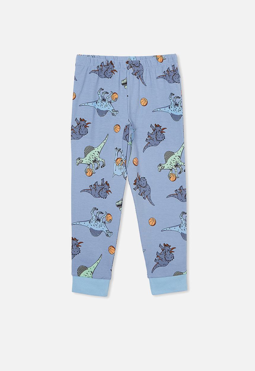 Cotton On - Orlando long sleeve pyjama set - dino basketballer dusty blue