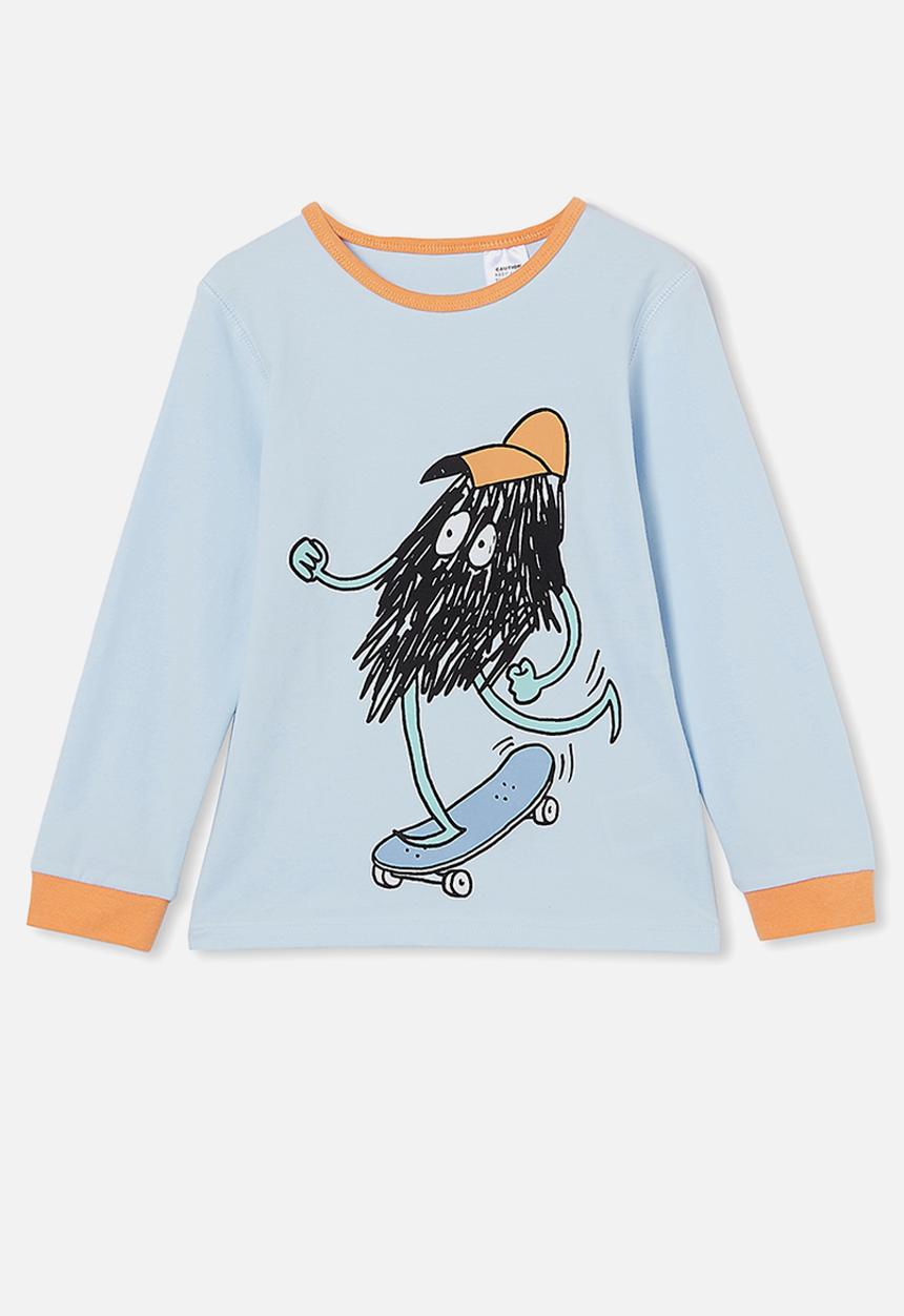 Cotton On - Orlando long sleeve pyjama set - skate monster frosty blue