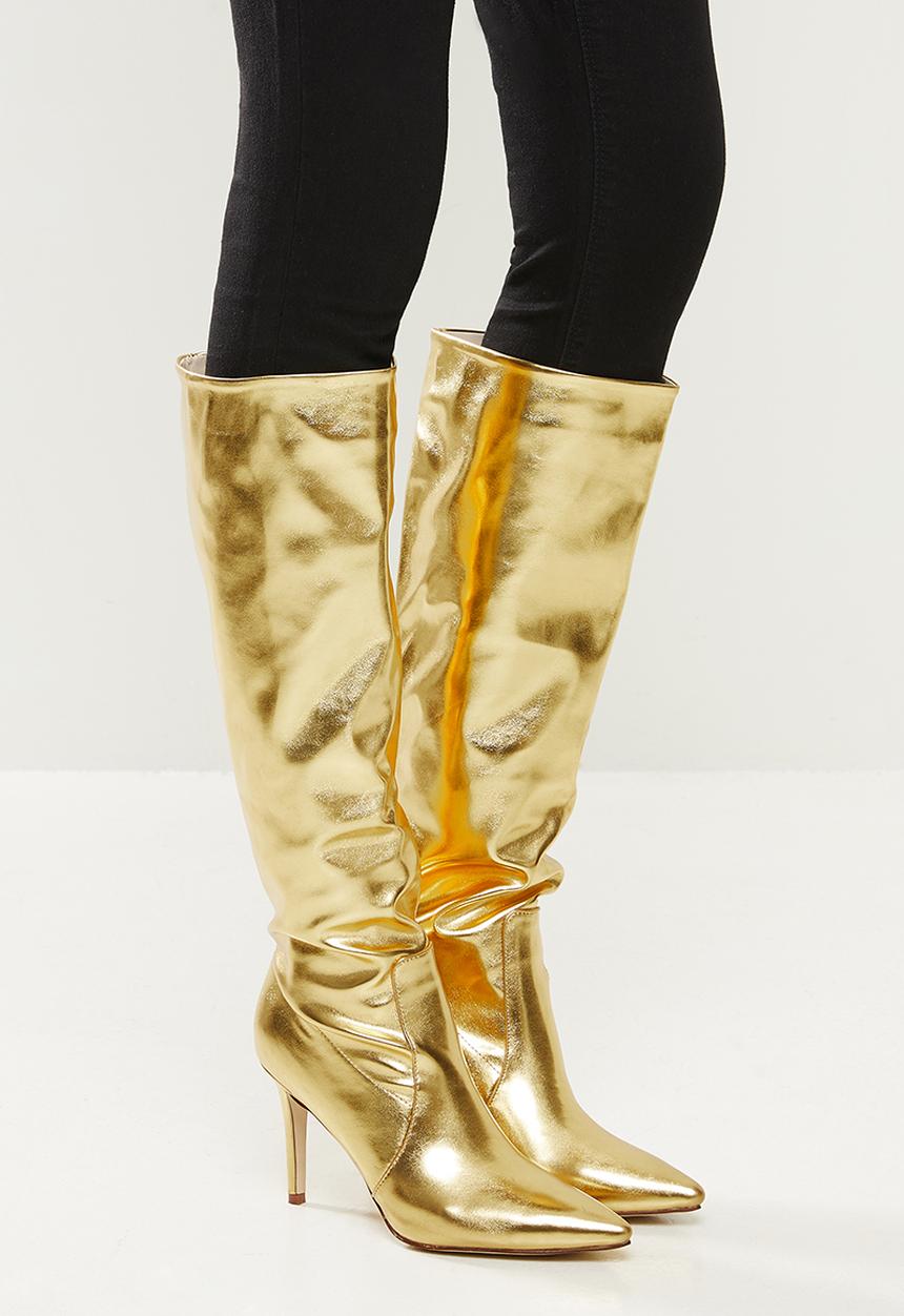 SISSY BOY - Gold dust knee length boot - gold