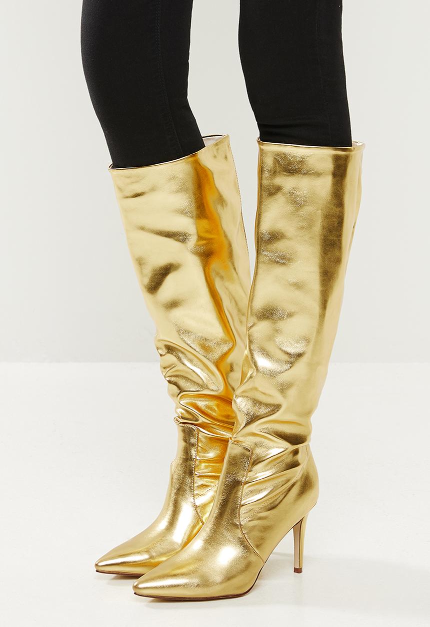SISSY BOY - Gold dust knee length boot - gold