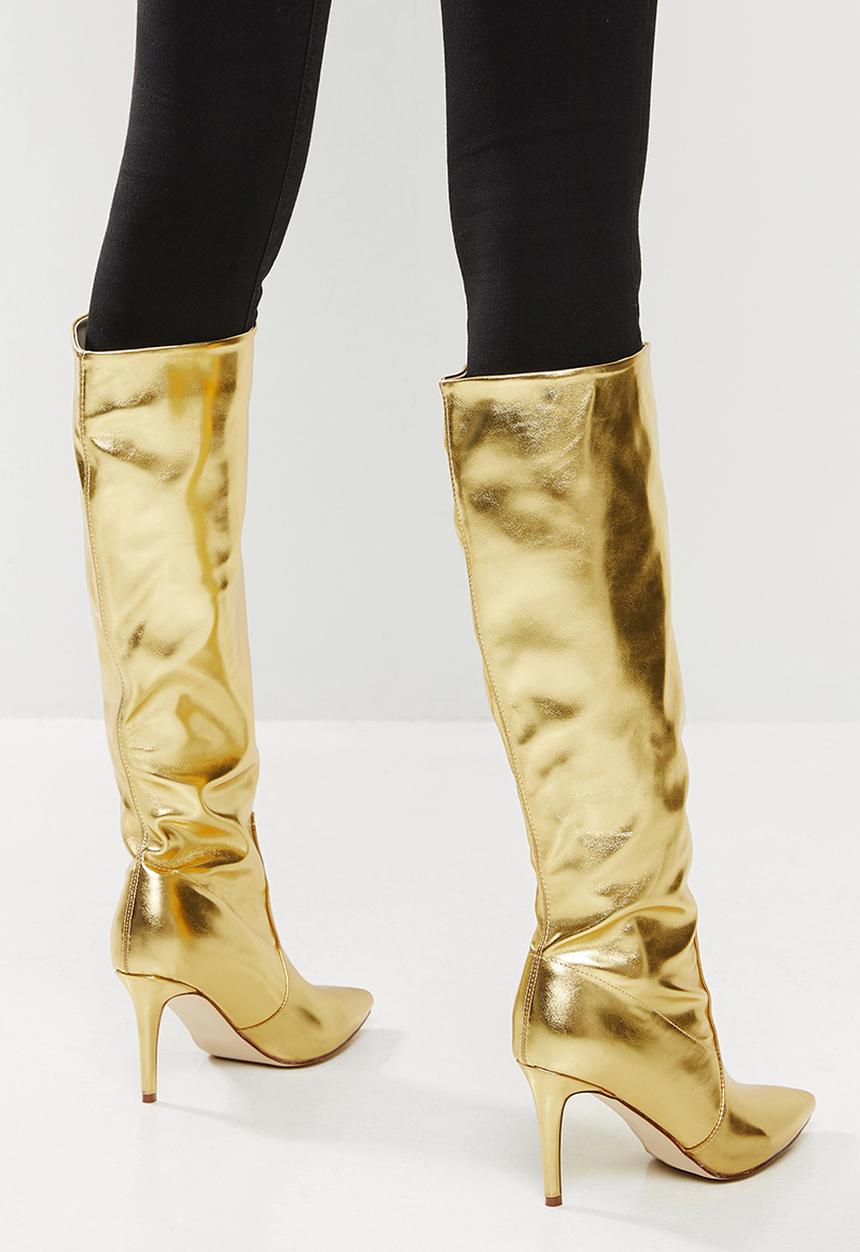 SISSY BOY - Gold dust knee length boot - gold