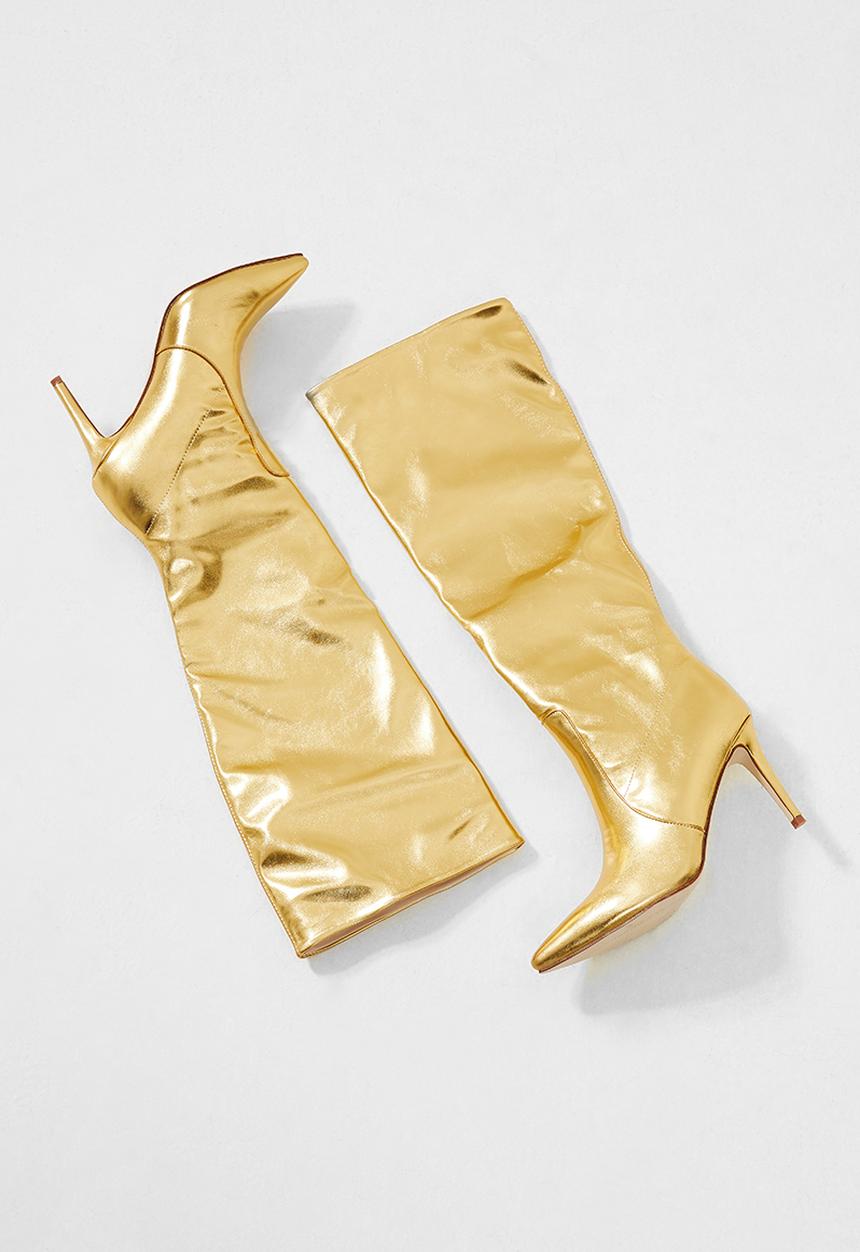 SISSY BOY - Gold dust knee length boot - gold