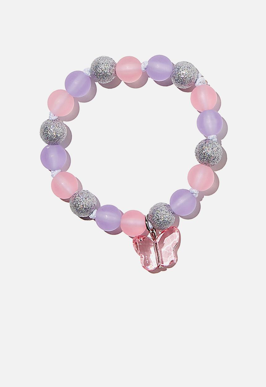Cotton On - Beaded bracelet - purple/pink butterfly
