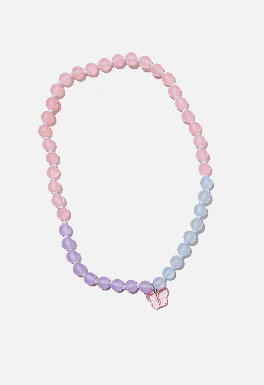 Cotton On - Beaded necklace - purple/pink butterfly