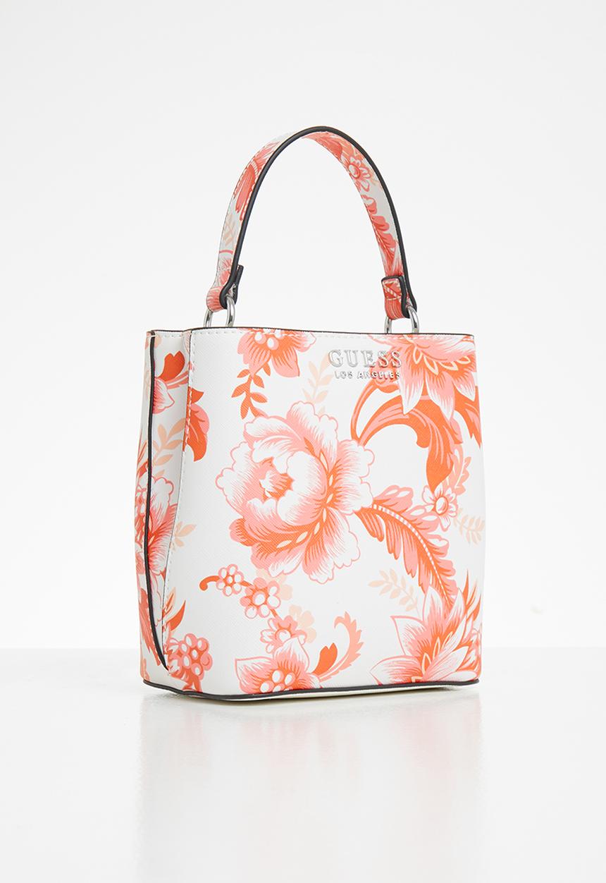 GUESS - Karlan mini bucket crossbody - pink & white 
