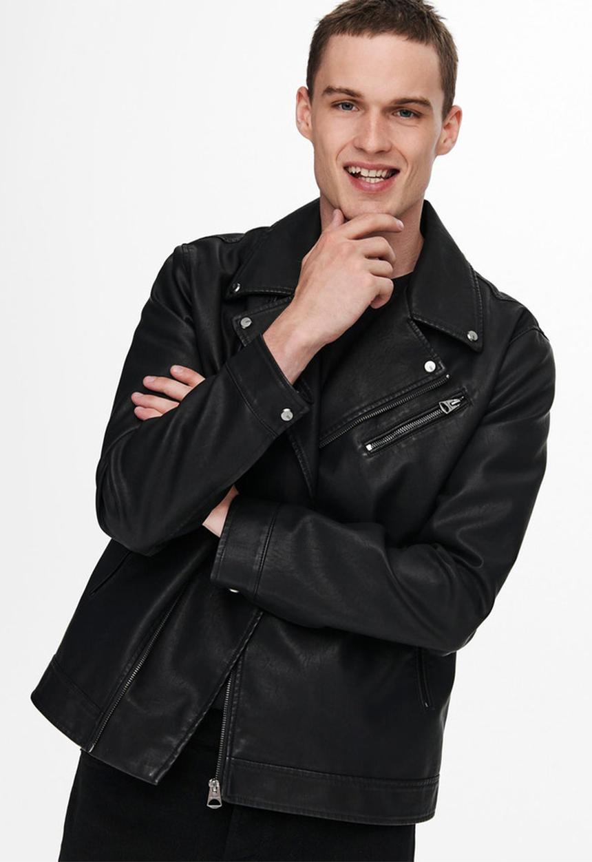 Only & Sons - Saksel biker jacket - black