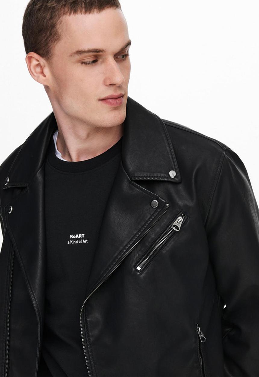 Only & Sons - Saksel biker jacket - black