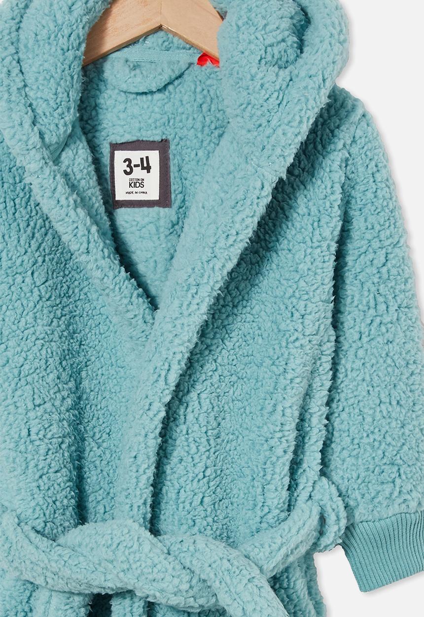 Cotton On - Boys hooded long sleeve sherpa gown - rusty aqua