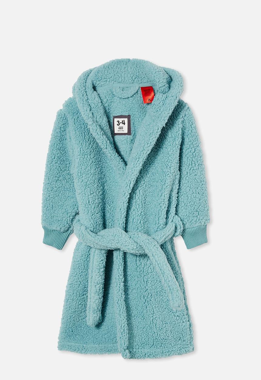 Cotton On - Boys hooded long sleeve sherpa gown - rusty aqua