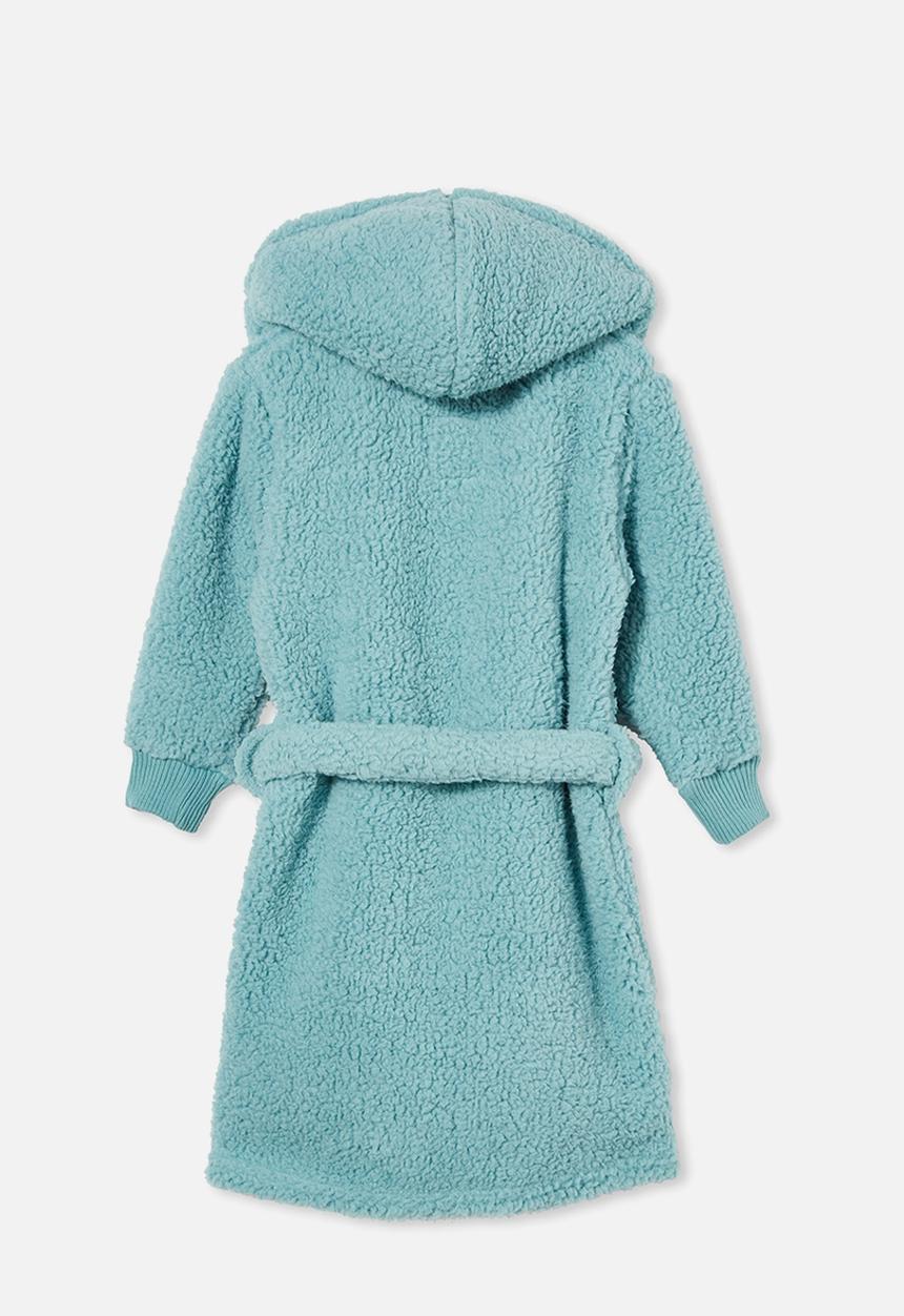 Cotton On - Boys hooded long sleeve sherpa gown - rusty aqua