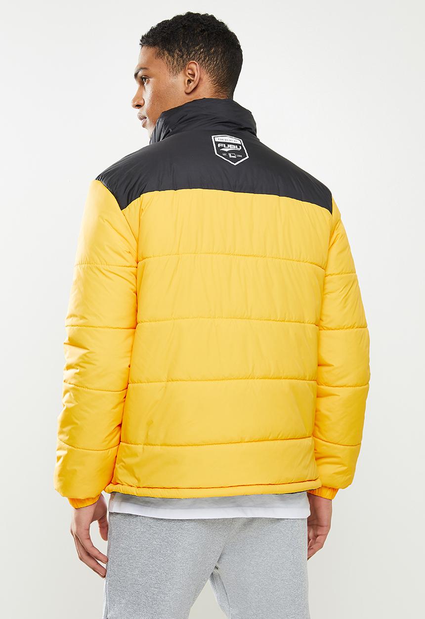 FUBU - Fubu puff mens reversible jacket - black & yellow