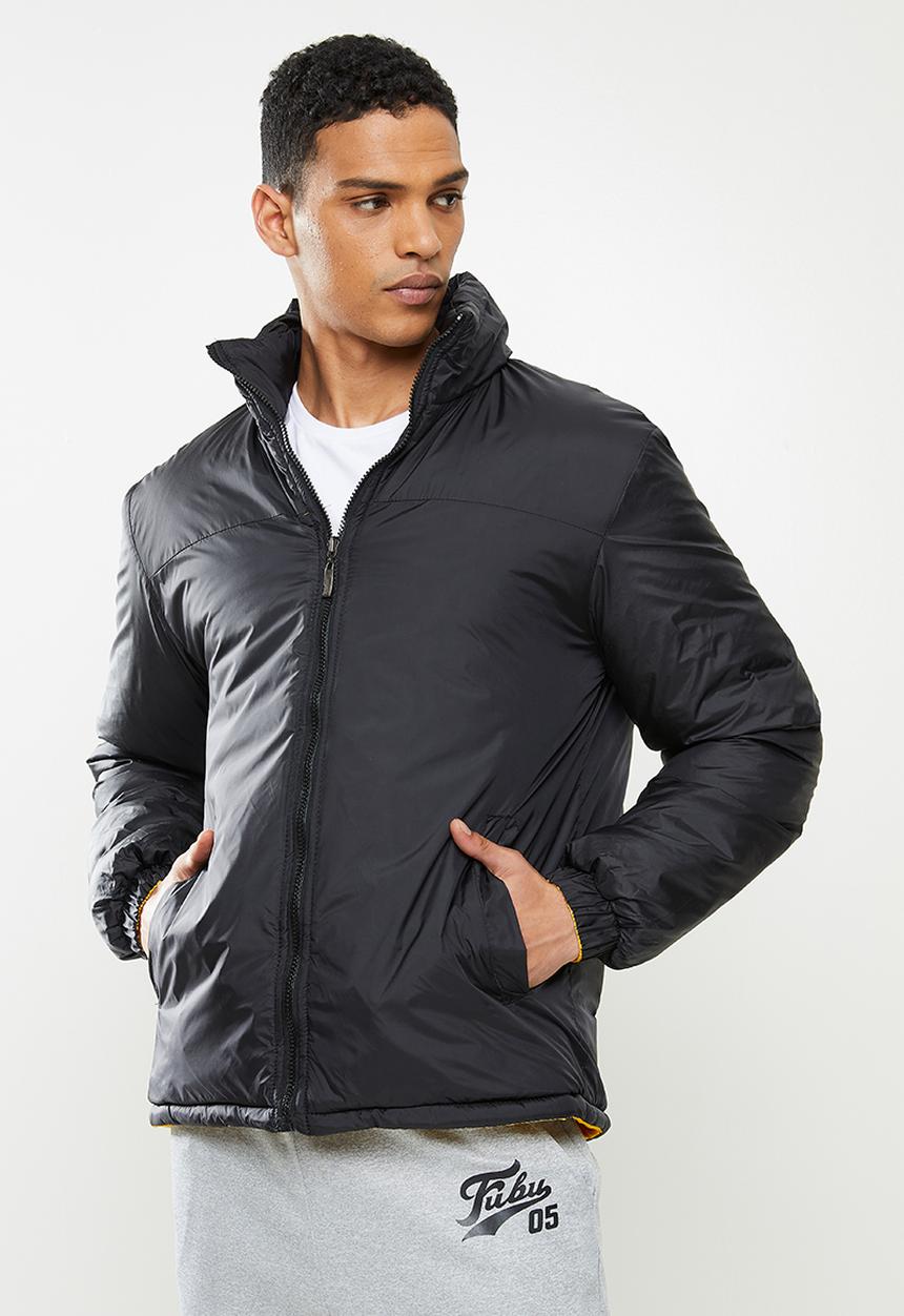 FUBU - Fubu puff mens reversible jacket - black & yellow