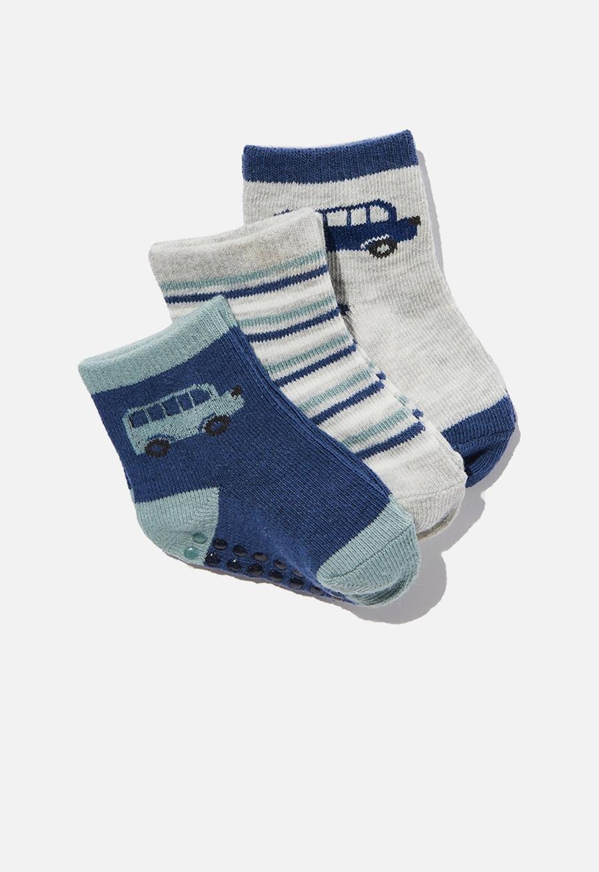 Cotton On - 3pk baby socks - rusty aqua petty blue bus