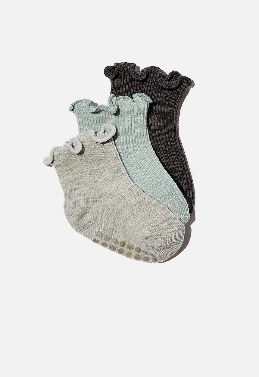 Cotton On - 3pk baby socks - frill grey aqua