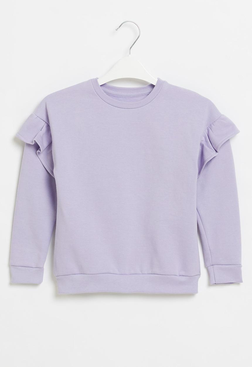 Pop Candy - Younger girls frill sleeve sweat top - purple
