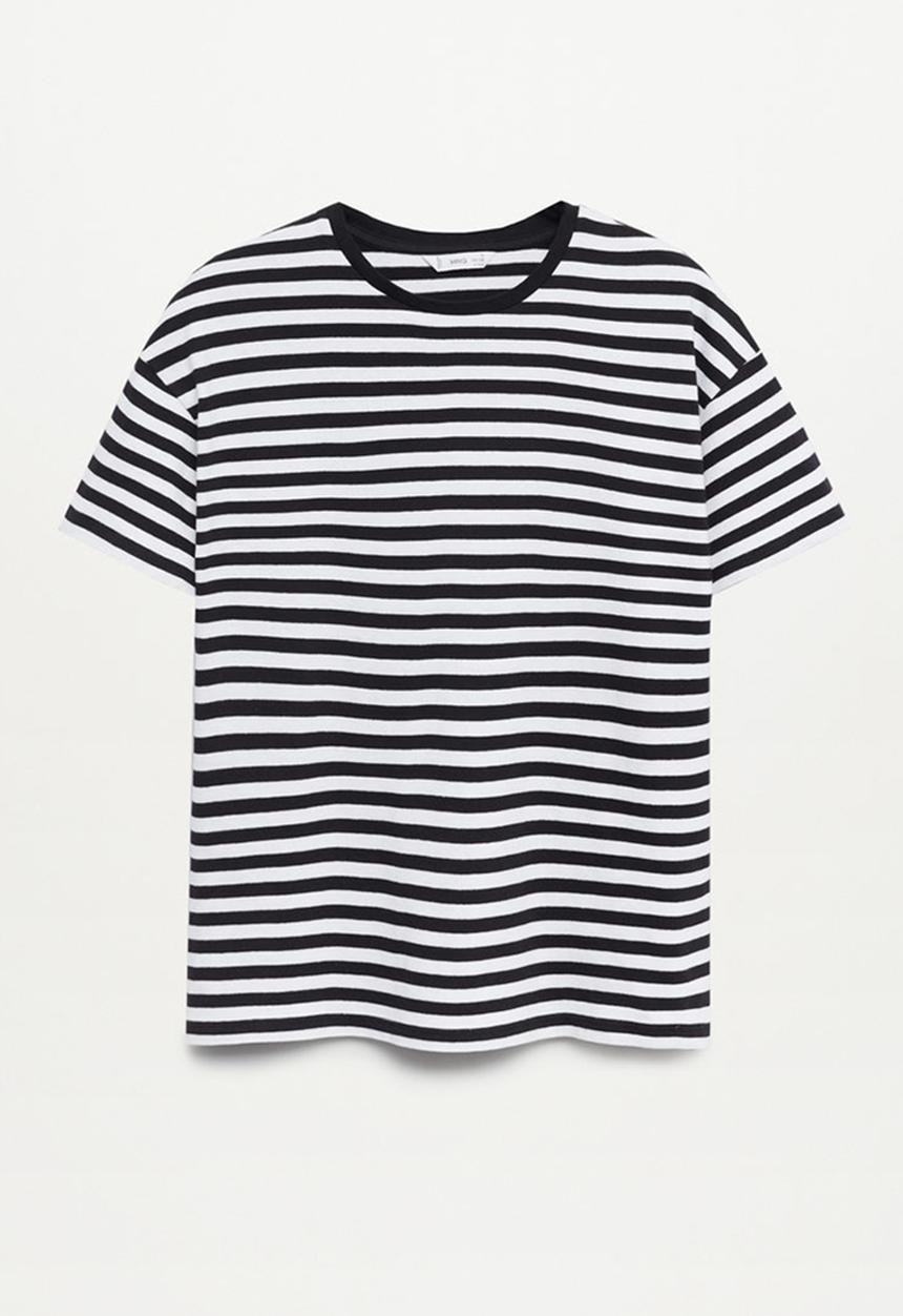 MANGO - Camiseta lines - black & white 