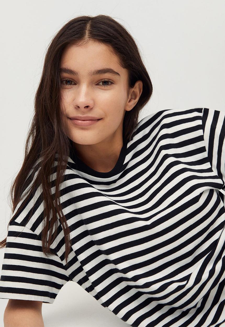 MANGO - Camiseta lines - black & white 