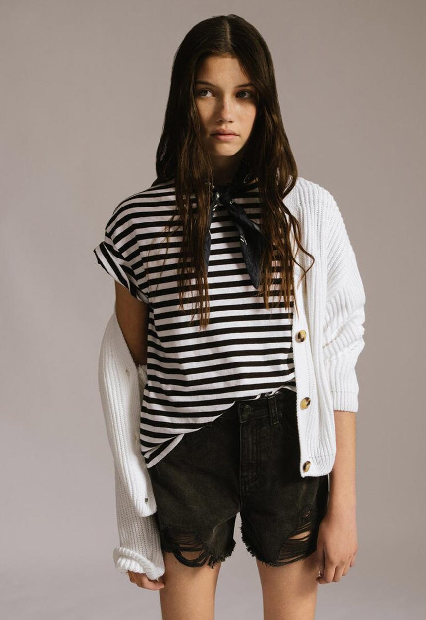 MANGO - Camiseta lines - black & white 