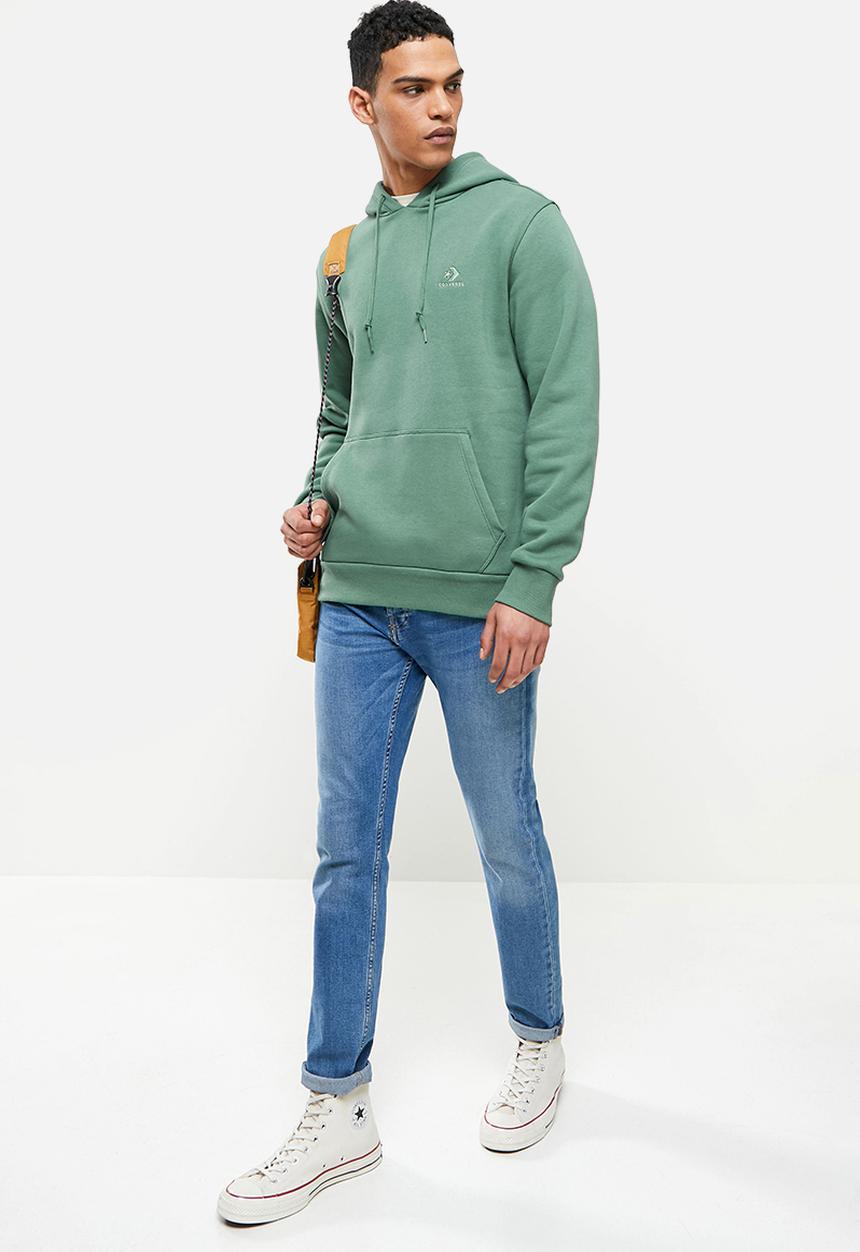 Converse - Embroidered star chevron fleece pullover hoodie - teal