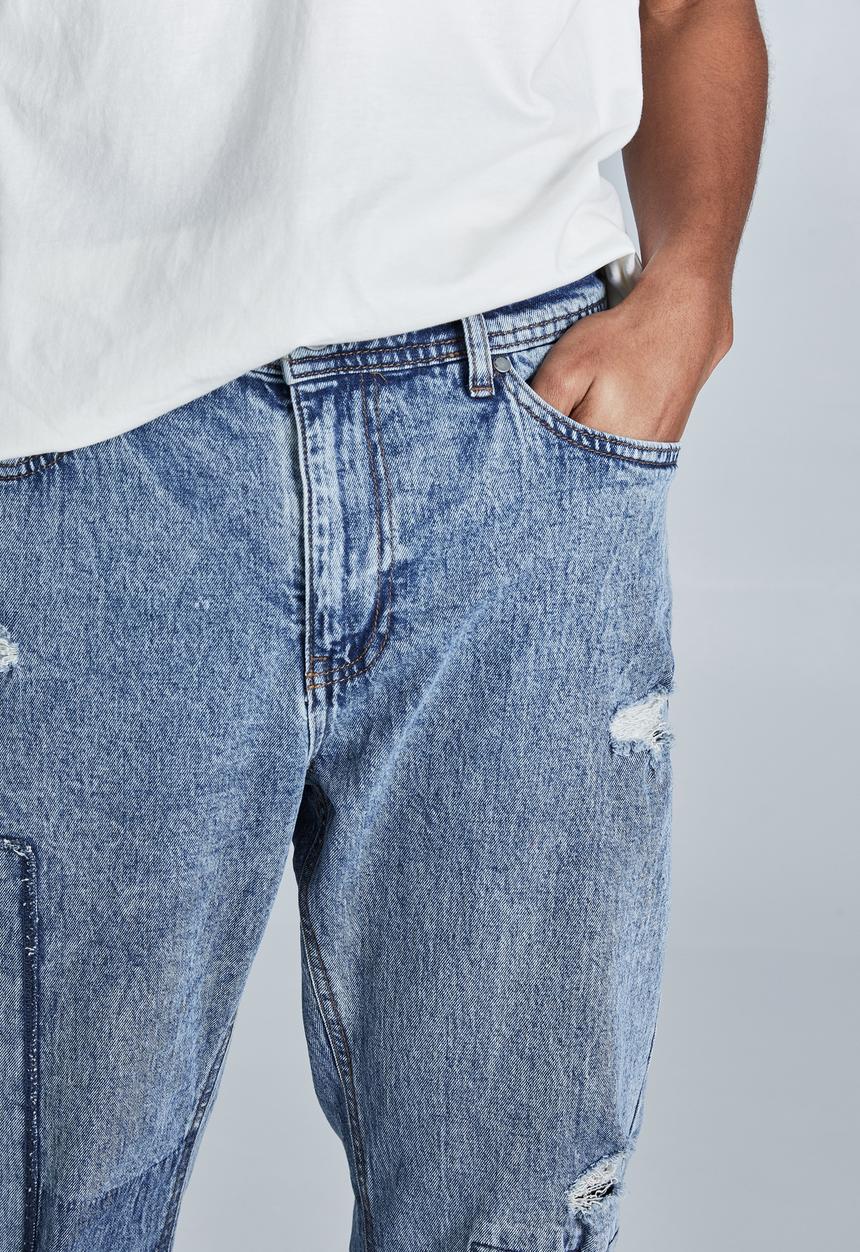 Cotton On - Beckley straight jean - mid blue patchwork