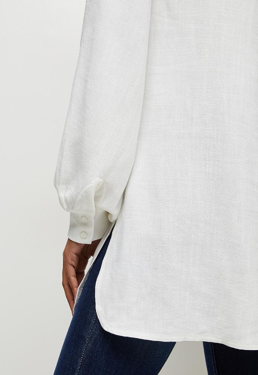 edit - Longline collared linen shirt - milk