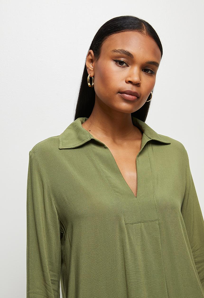 edit - Longline viscose shirt - olive