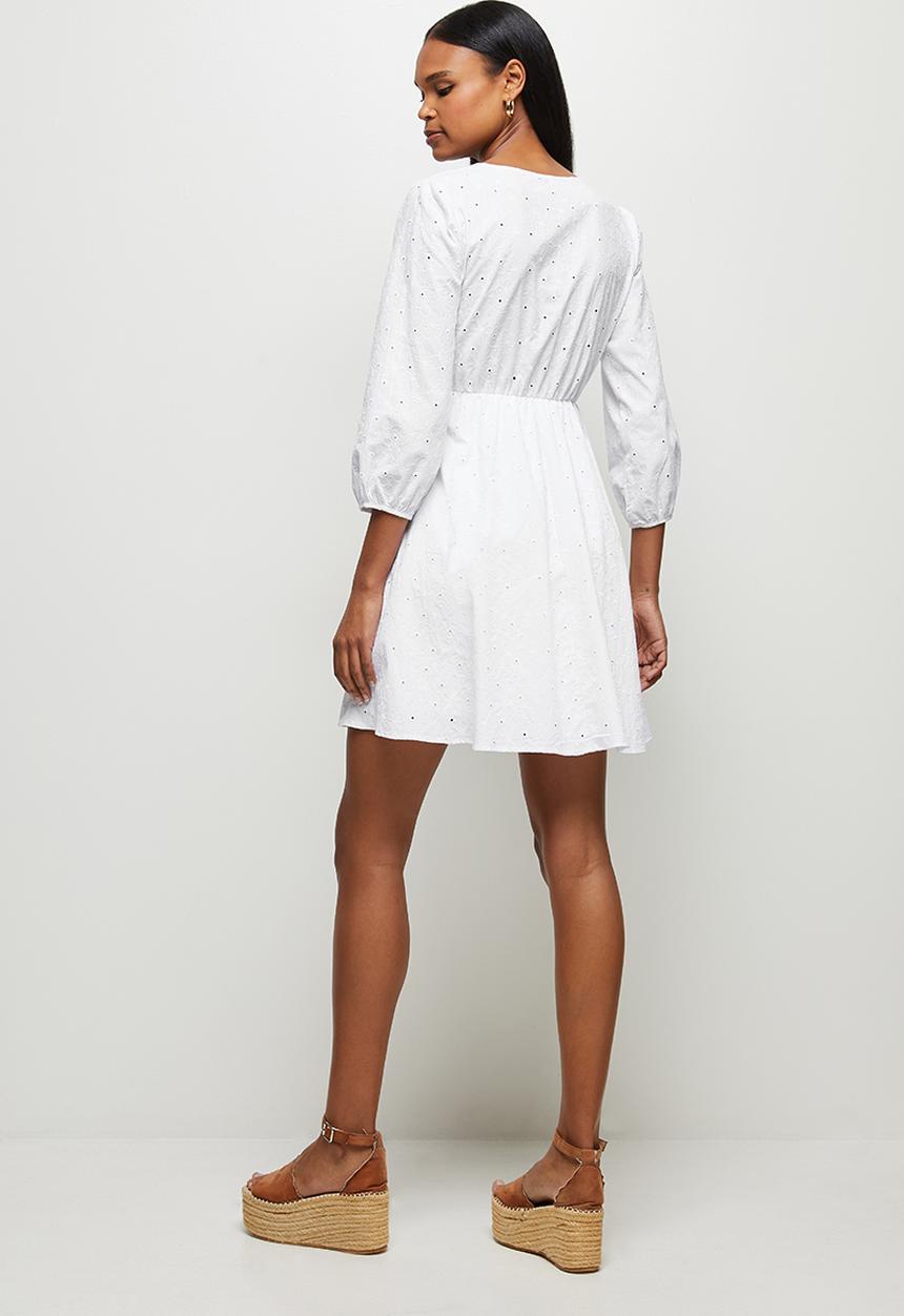 MILLA - Anglaise balloon sleeve mini dress - white