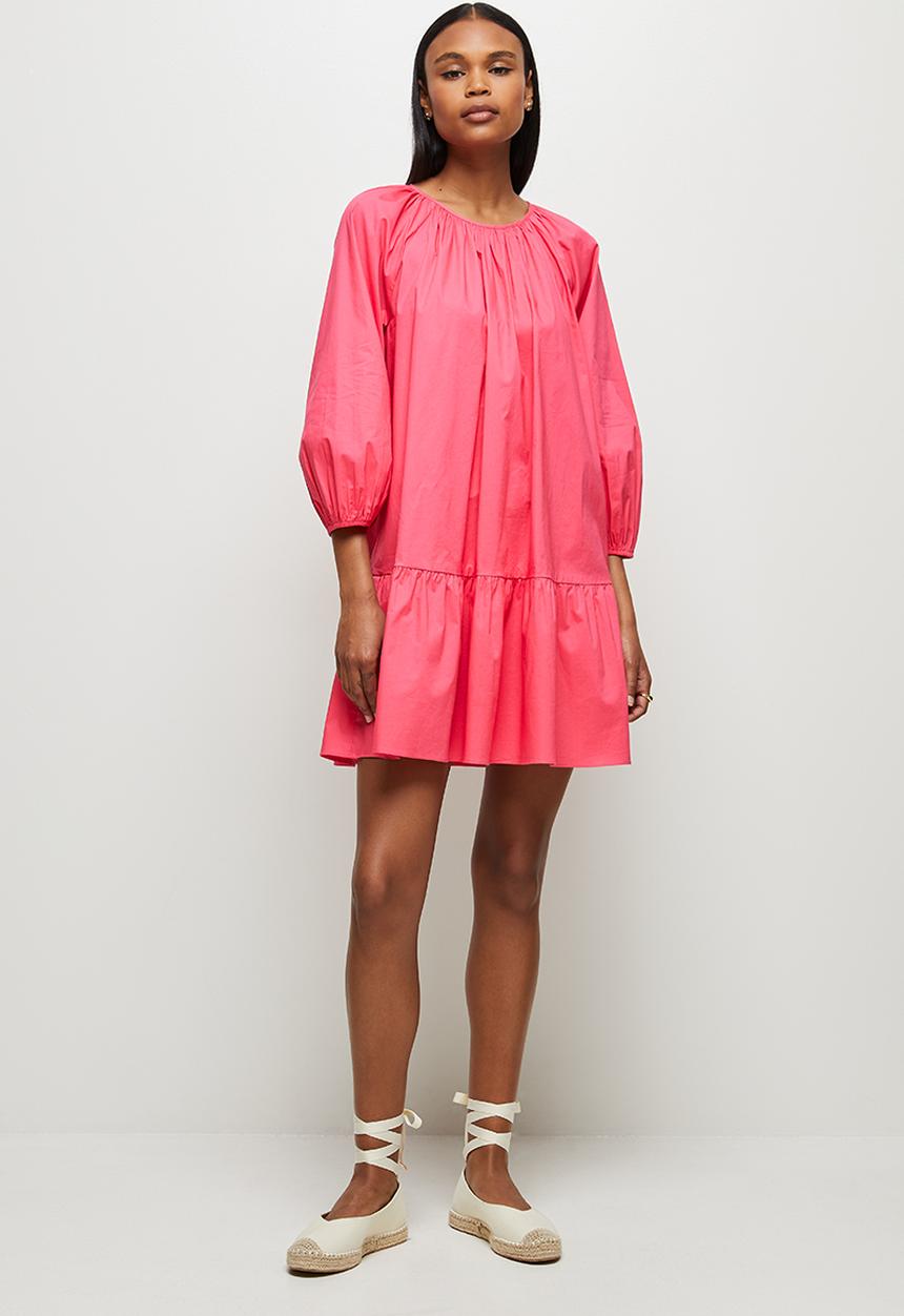MILLA - Drop waisted gauged neck mini dress - pink