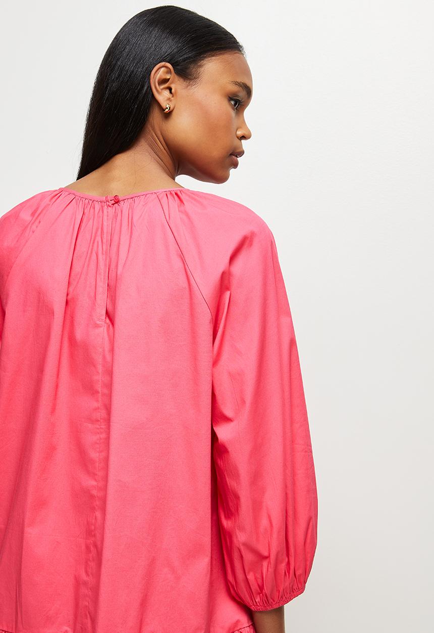 MILLA - Drop waisted gauged neck mini dress - pink