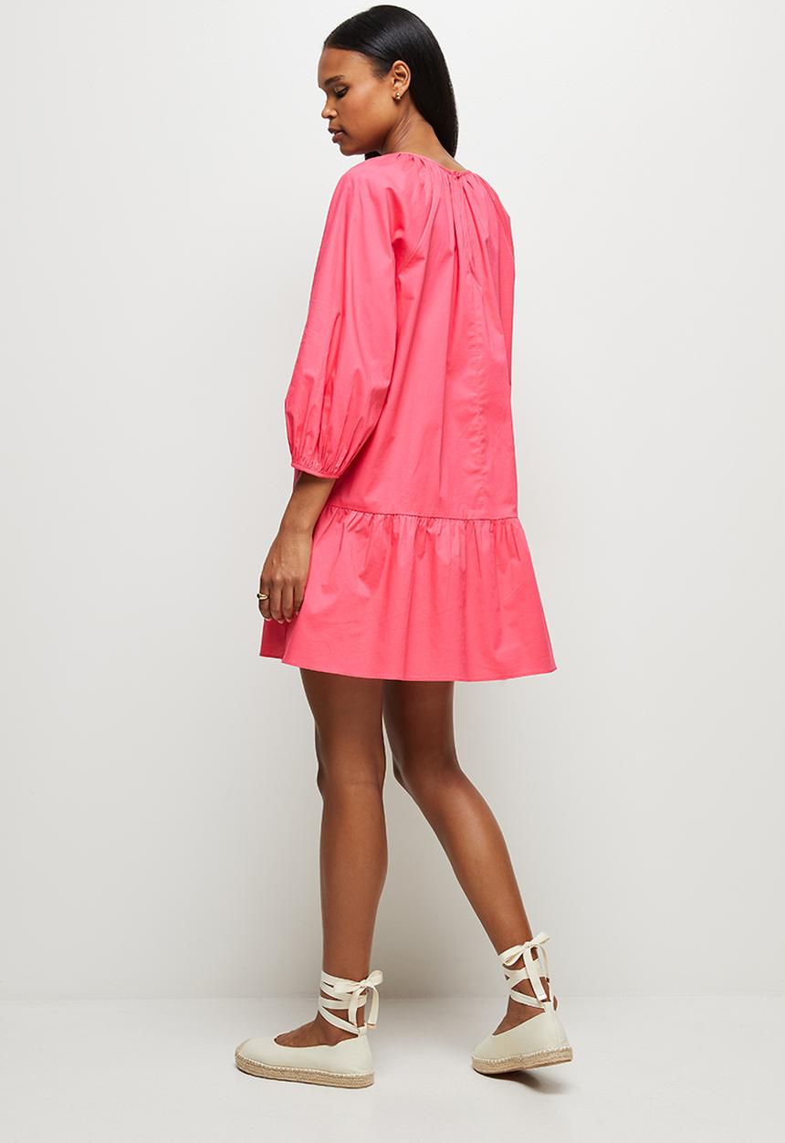 MILLA - Drop waisted gauged neck mini dress - pink