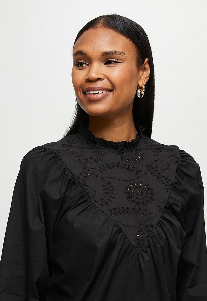 MILLA - Anglaise combo blouse - black