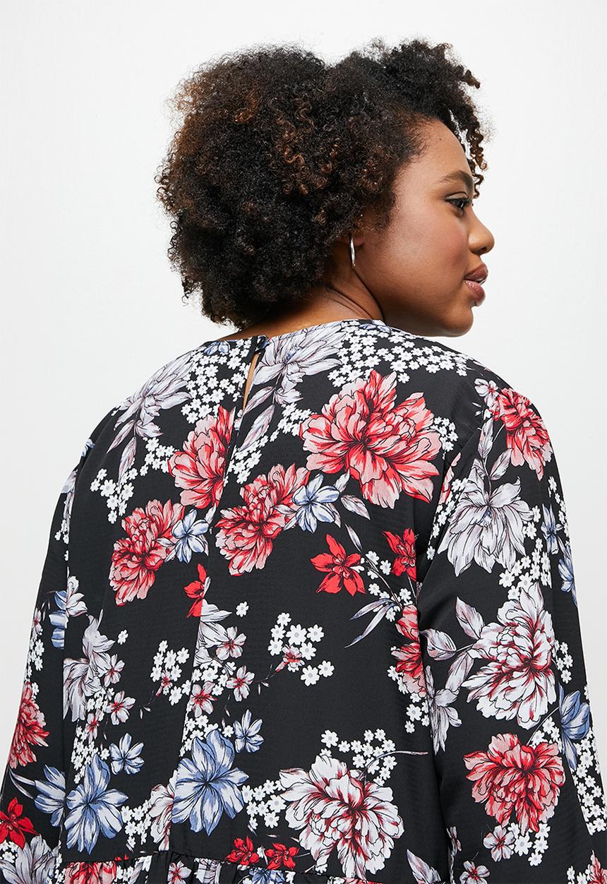 edit Plus - Balloon sleeve drop waist dress - black 