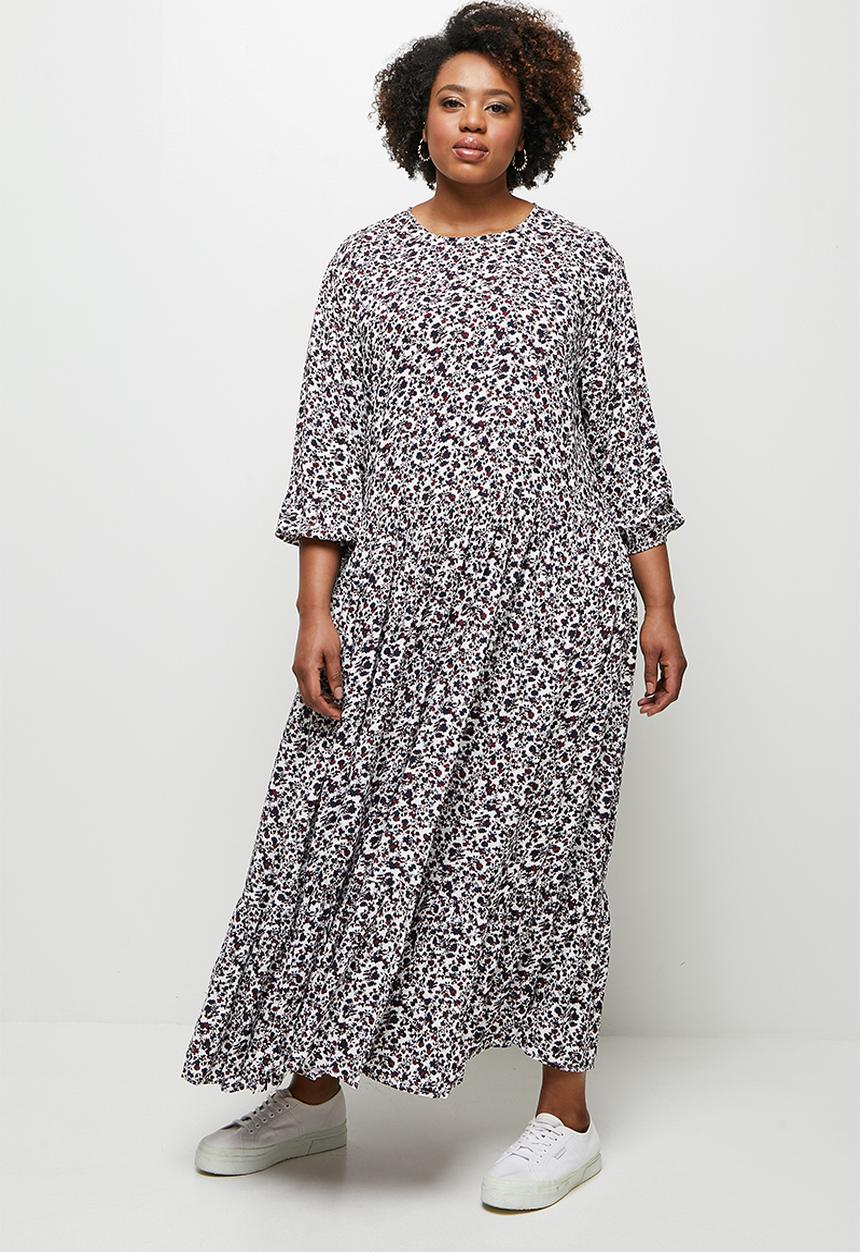edit Plus - Balloon sleeve drop waist dress - multi