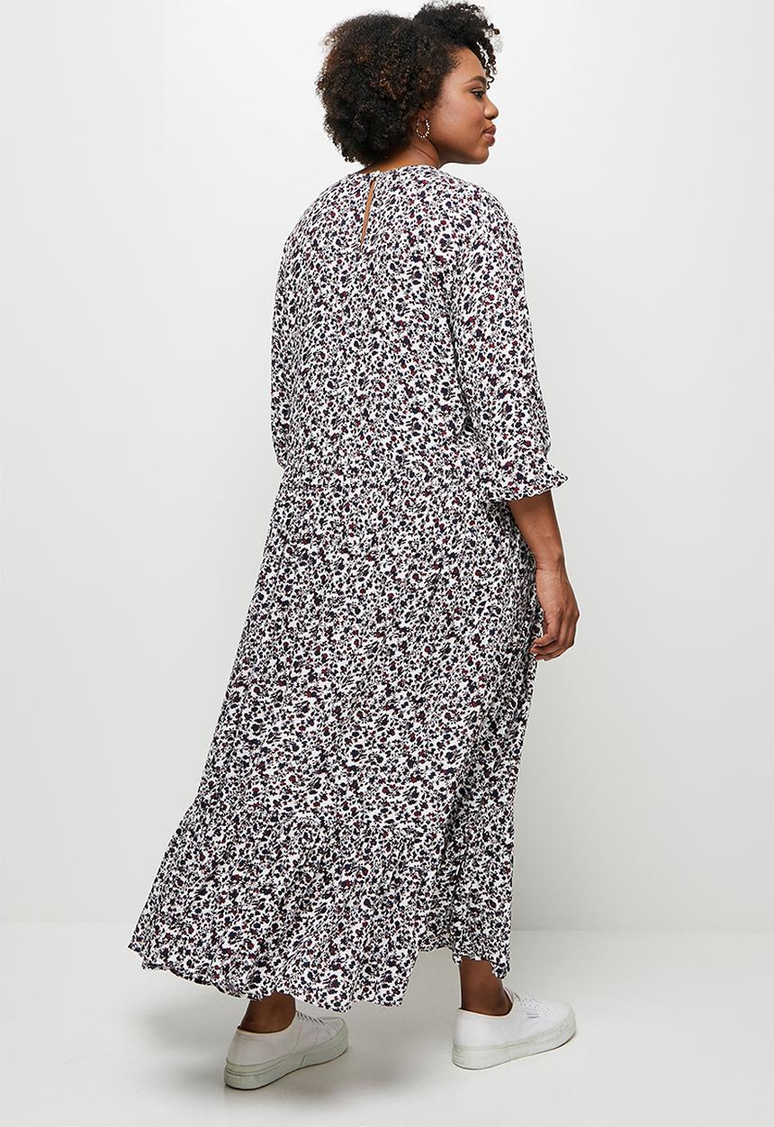 edit Plus - Balloon sleeve drop waist dress - multi