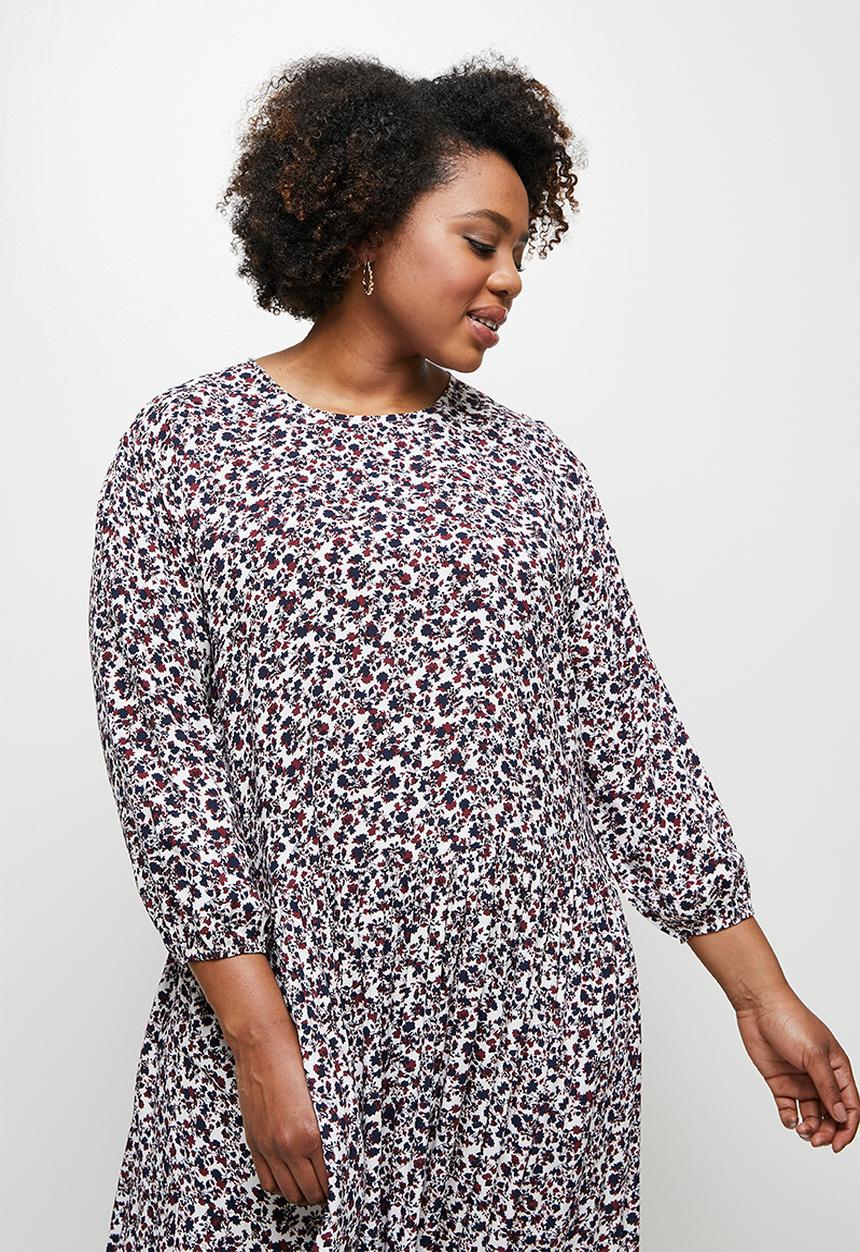 edit Plus - Balloon sleeve drop waist dress - multi
