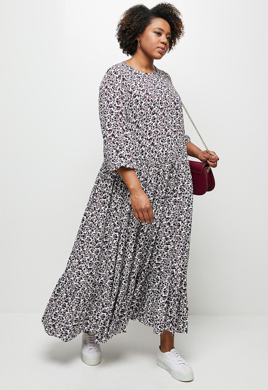 edit Plus - Balloon sleeve drop waist dress - multi