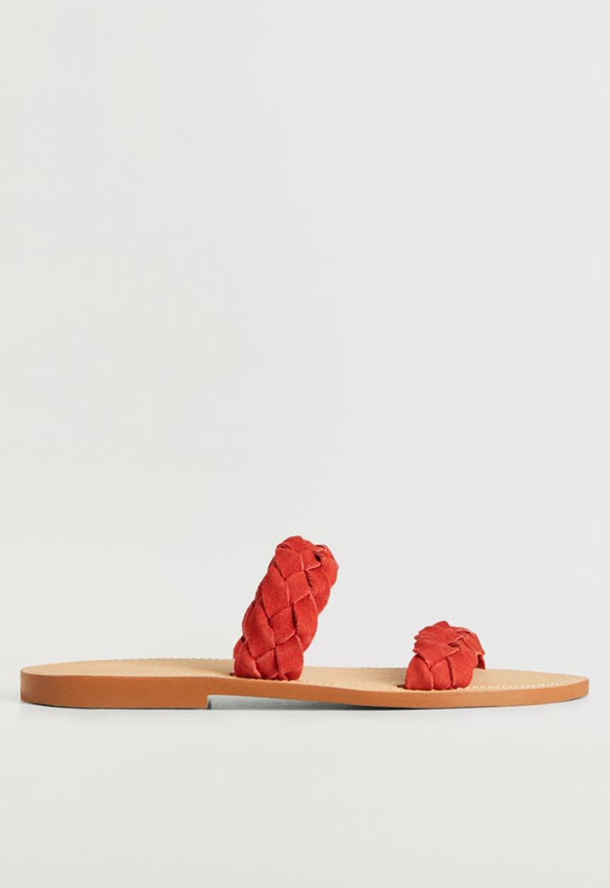 MANGO - Sansa leather slide - dark red