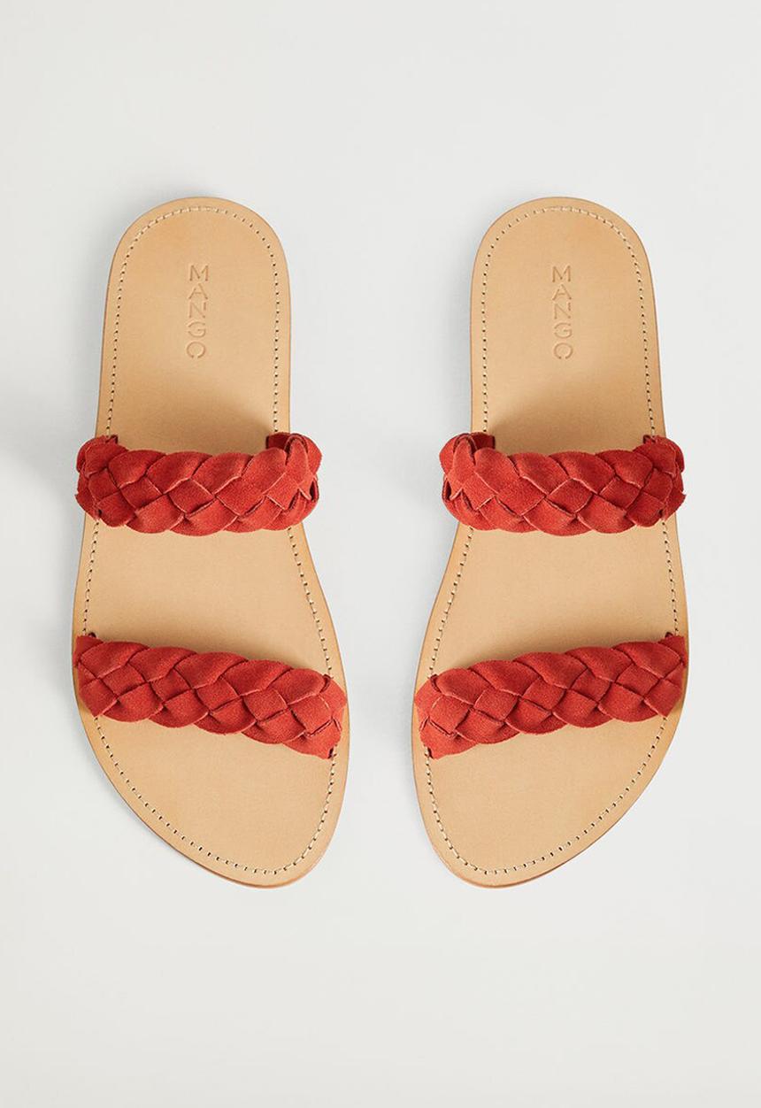 MANGO - Sansa leather slide - dark red