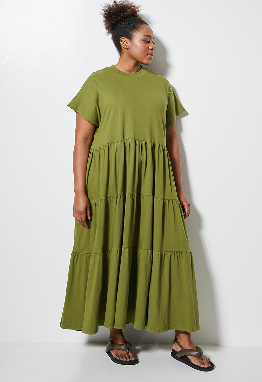 Superbalist - High crew tiered dress - avo