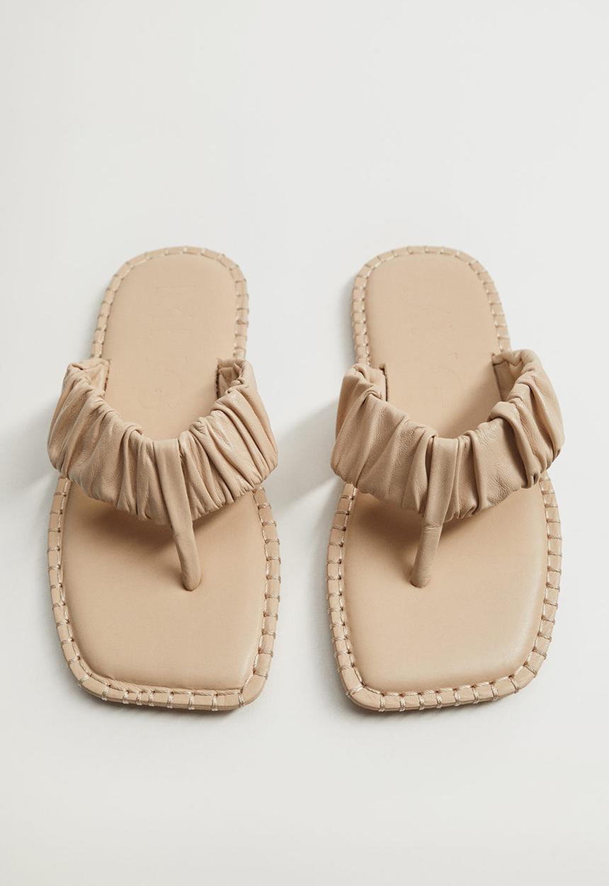 MANGO - Tina leather slide - light beige