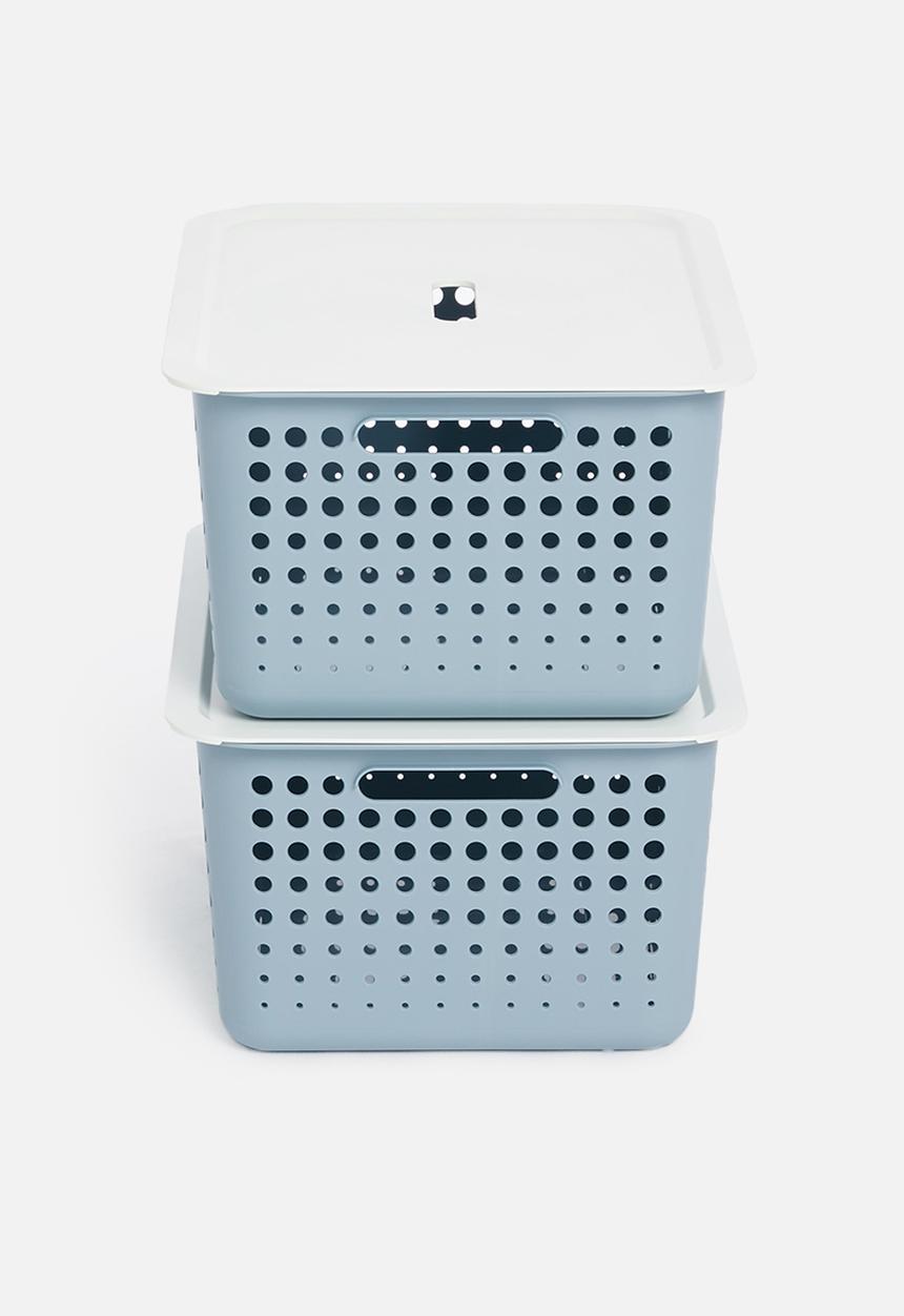Litem - Set of 2 myroom i basket with lid large - blue