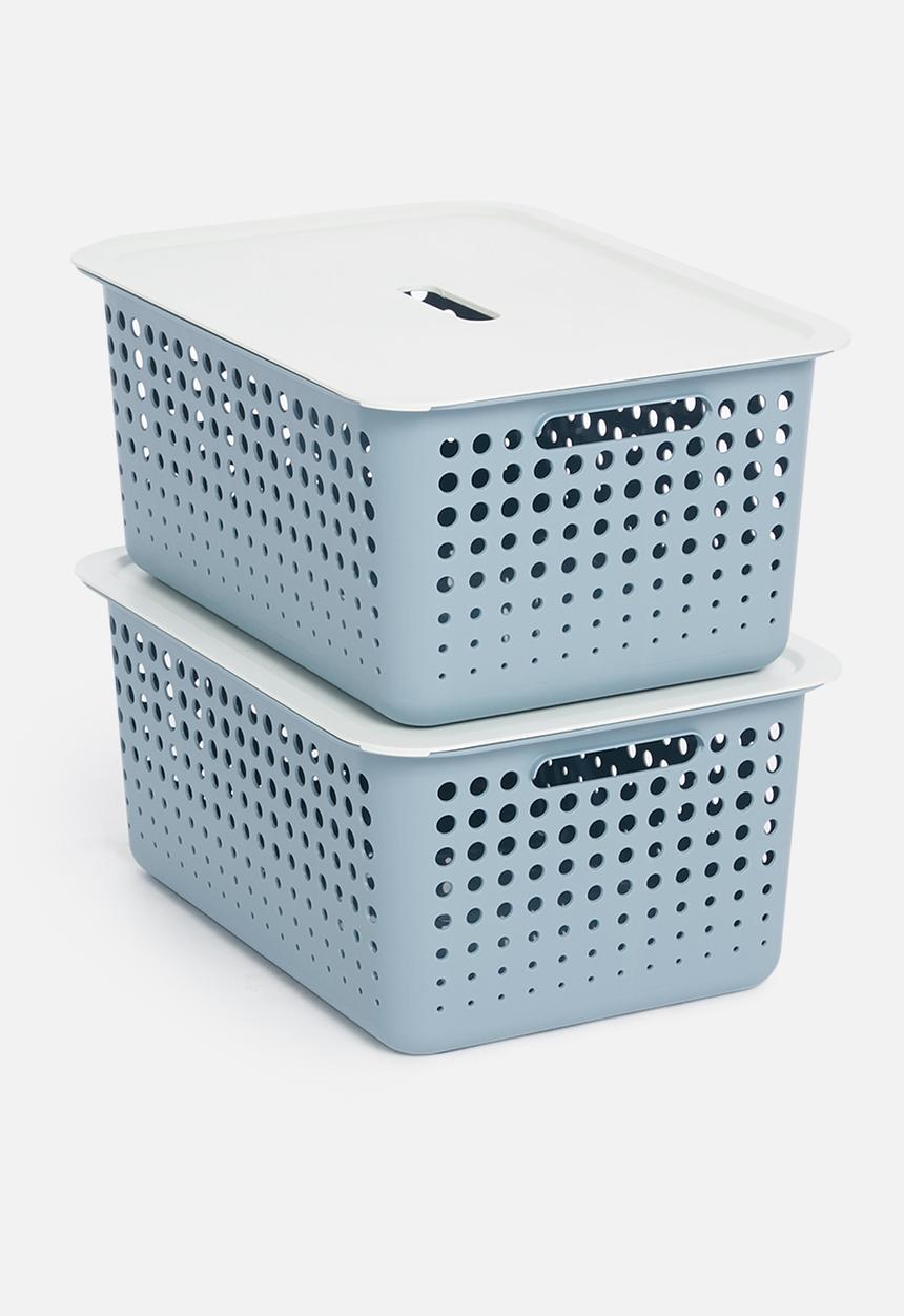 Litem - Set of 2 myroom i basket with lid large - blue