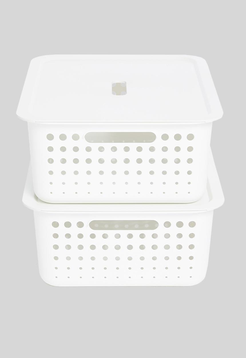 Litem - Set of 2 myroom i basket with lid small - white