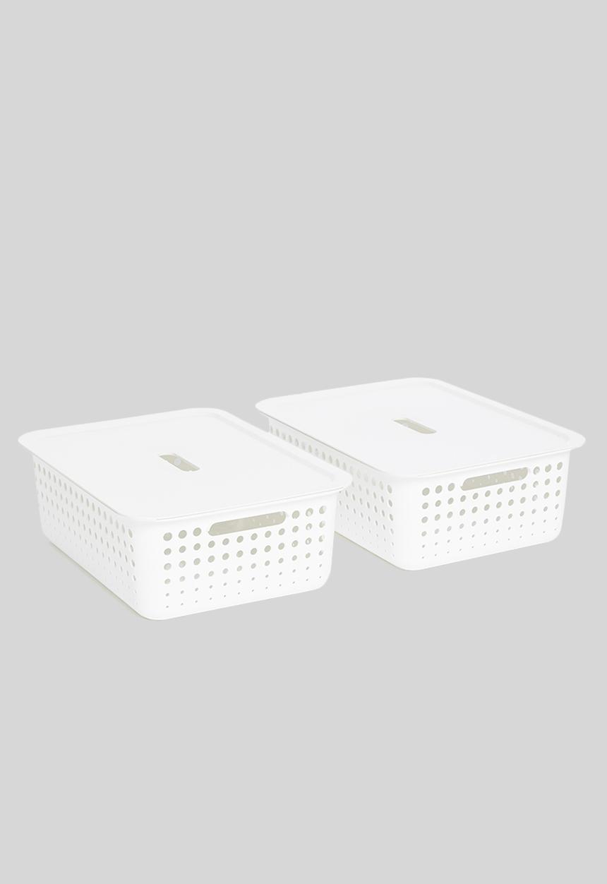 Litem - Set of 2 myroom i basket with lid small - white