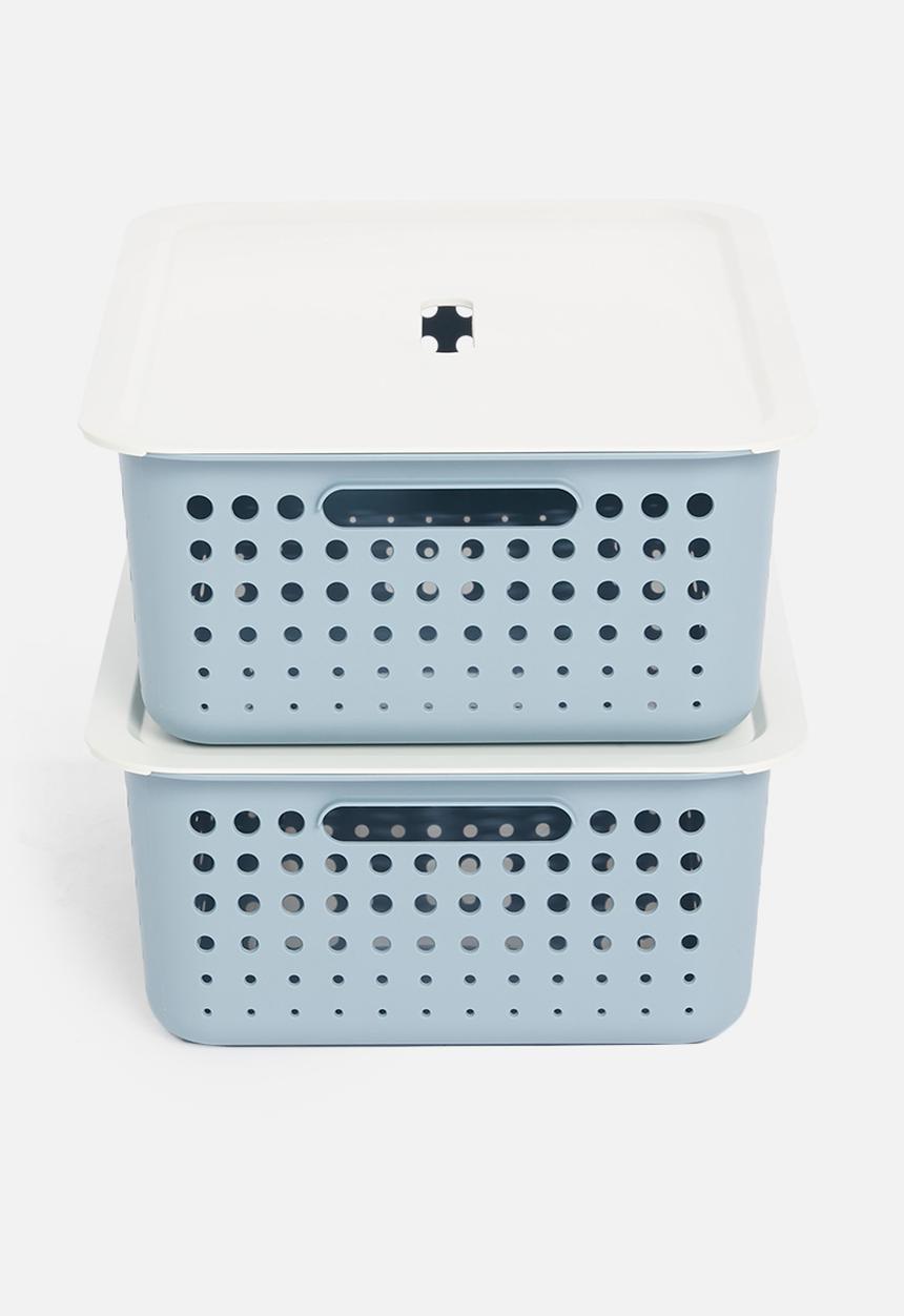 Litem - Set of 2 myroom i basket with lid small - blue