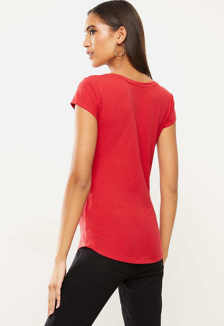 SISSY BOY - Masterpiece: basic round neck, cap sleeve top with foil logo - red
