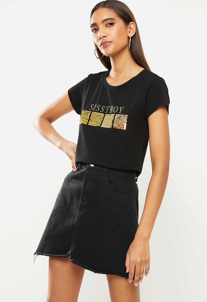 SISSY BOY - Aila: basic round neck, loose, boxy top - black