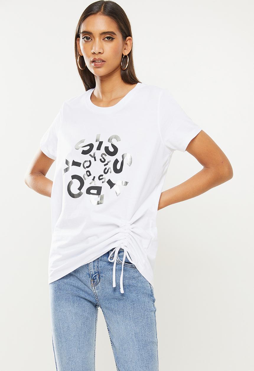 SISSY BOY - Oversized T-shirt with asymmetrical ruching tee - white